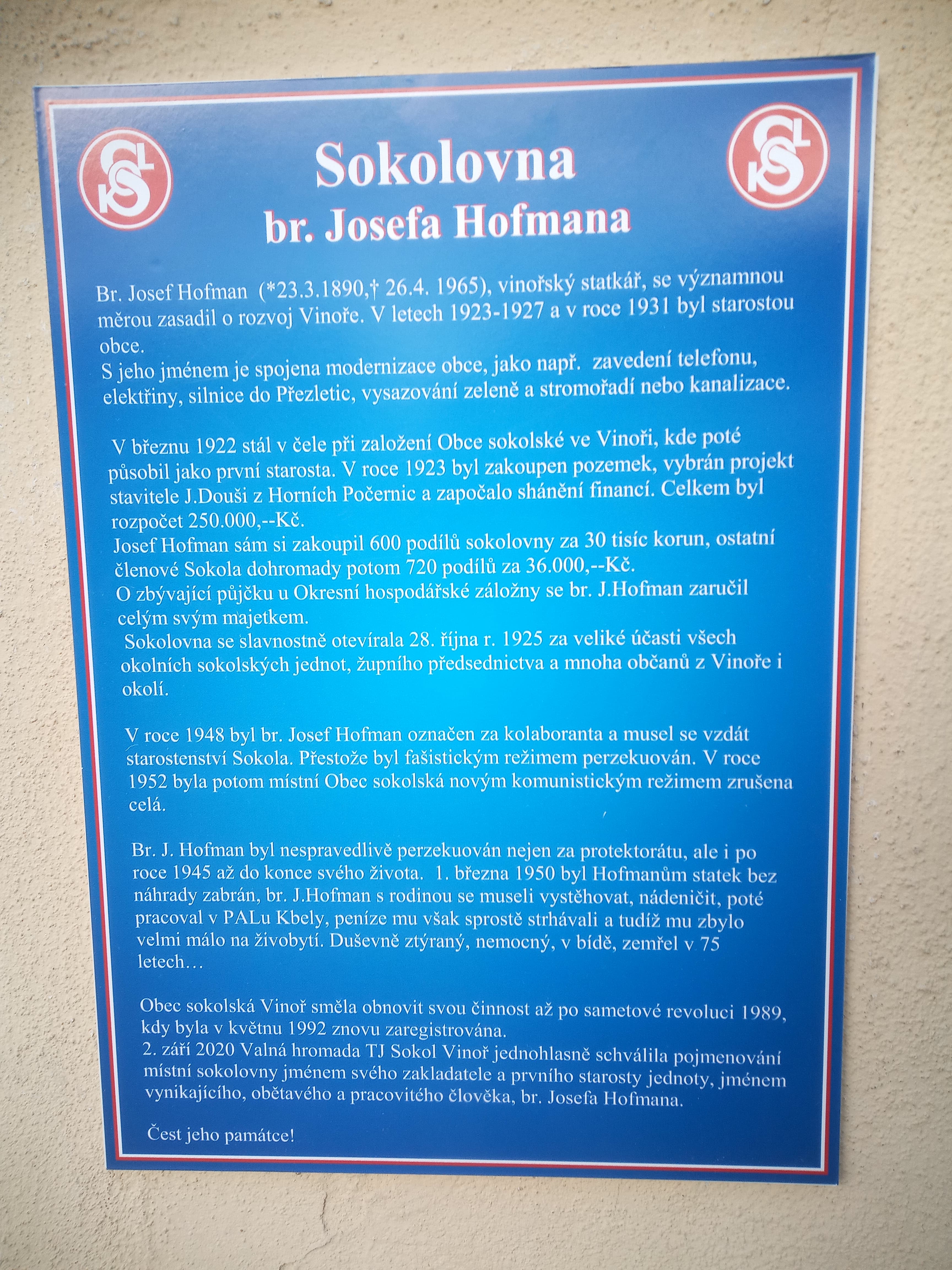 8.10. – Památný den sokolstva a pojmenování naší sokolovny